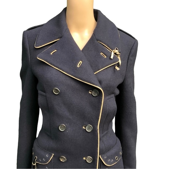 Prada NWTlong dark blue double breasted coat with crystal elbow patches Sz eu 42 - Picture 3 of 16